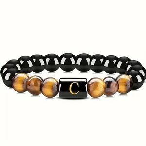 Men's tiger eye Initial Bead Bracelet